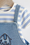 Next Baby Pamuklu Mavi Denim Fil Desenli Salopet Body Zıbın Set