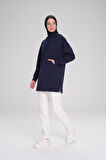 Haşema Yumuşak Dokulu Kapüşonlu Lacivert Basic Günlük Sweatshirt ACT-23