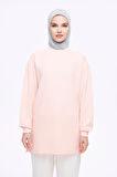 Haşema Yumuşak Dokulu Oversize Pudra Basic Günlük Sweatshirt ACT-22