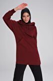 Haşema Yumuşak Dokulu Kapüşonlu Bordo Basic Günlük Sweatshirt ACT-21
