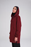 Haşema Yumuşak Dokulu Kapüşonlu Fermuarlı Bordo Basic Günlük Sweatshirt ACT-15