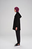 Haşema Yumuşak Dokulu Kapüşonlu Fermuarlı Siyah Basic Günlük Sweatshirt ACT-15