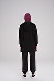 Haşema Yumuşak Dokulu Kapüşonlu Fermuarlı Siyah Basic Günlük Sweatshirt ACT-15