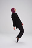 Haşema Yumuşak Dokulu Kapüşonlu Fermuarlı Siyah Basic Günlük Sweatshirt ACT-15