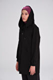 Haşema Yumuşak Dokulu Kapüşonlu Fermuarlı Siyah Basic Günlük Sweatshirt ACT-15
