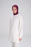 Haşema Yumuşak Dokulu Oversize Ekru Basic Günlük Sweatshirt ACT-14