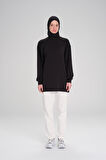 Haşema Yumuşak Dokulu Oversize Siyah Basic Günlük Sweatshirt ACT-14