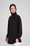 Haşema Yumuşak Dokulu Oversize Siyah Basic Günlük Sweatshirt ACT-14