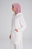 Haşema Yumuşak Dokulu Kapüşonlu Ekru Basic Günlük Sweatshirt ACT-13