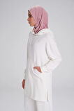 Haşema Yumuşak Dokulu Kapüşonlu Ekru Basic Günlük Sweatshirt ACT-13