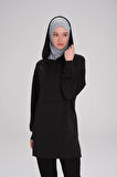 Haşema Yumuşak Dokulu Kapüşonlu Siyah Basic Günlük Sweatshirt ACT-13