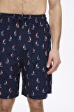 Haşema Yelken Desenli Lacivert Erkek Kısa Havuz ve Deniz Şortu 5044