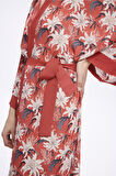 Haşema Nar Çiçeği Kırmızı Çiçek Desenli Uzun Kimono 5040