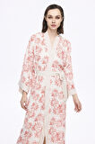 Haşema Pembe Çiçek Desenli Uzun Kimono 5043