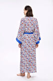 Haşema Mavi Çiçek Desenli Uzun Kimono 5049