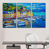 Liman Tekneleri Yağlıboya Görünüm Dekoratif Kanvas Duvar Tablosu-3461
