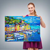 Liman Tekneleri Yağlıboya Görünüm Dekoratif Kanvas Duvar Tablosu-3461