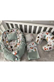 Babynest Yeşil Örgü Pike Ve Orman Desen Ponponlu 6 Parça Jaju-babynest Anne Yanı Set