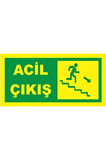 Fosforlu Fotolümen Levha Acil Çıkış Yönlendirme Sağ Merdiven Aşağı Ok 12x24 cm