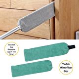 Saplı Mikrofiber Başlıklı Girintili Yüzey Temizleme Mopu Toz Alma Fırçası