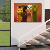 Soyut Kediler Yağlıboya Görünüm Dekoratif Kanvas Duvar Tablosu-3465