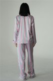 Muah Candy Pop Kadın Saten Pijama Takımı Çizgili Desenli Kısa Kollu Pembe Yeşil