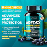 AREDS 2 Eye Vitamins - Lutein, Zeaxanthin, Bilberry, Astaxanthin Mineral Vision 60 Kapsül