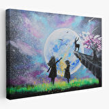 Gece Ay'ı İzleyen Çocuklar Duvar Tablosu-3470