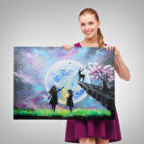 Gece Ay'ı İzleyen Çocuklar Duvar Tablosu-3470