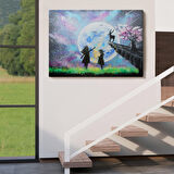 Gece Ay'ı İzleyen Çocuklar Duvar Tablosu-3470