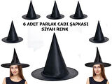 Nessiworld Halloween Siyah Renk Parlak Dralon Cadı Şapkası Yetişkin ve Çocuk Uyumlu 6 Adet
