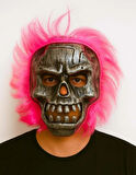 Nessiworld Wild Skull - Gümüş Kafatası Pembe Saçlı İskelet Maske