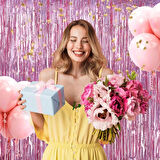 Nessiworld Rose Gold Renk Ekstra Metalize Parlak Saçaklı Arka Fon Perde İthal A Kalite 1x2 Metre