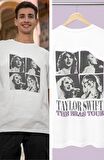 Unisex Oversize Mor Taylor Swift Yazılı Tshirt, Taylor Swift Yıldızlı Sırt Baskılı Tişört