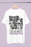 Unisex Oversize Mor Taylor Swift Yazılı Tshirt, Taylor Swift Yıldızlı Sırt Baskılı Tişört