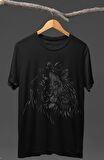 Sarı-Kırmızı Göz Detaylı Aslan Baskılı Tişört, Unisex Şık Tasarımlı Aslan Baskılı T-Shirt