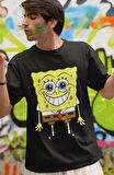 Kravatlı Sünger Bob Baskılı Tişört, Erkek-Kadın Sponge Bob Baskılı T-Shirt