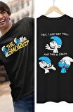 Şirinler Sırt Baskılı Tişört, Erkek-Kadın Sevimli The Smurfs Baskılı Tshirt