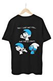 Şirinler Sırt Baskılı Tişört, Erkek-Kadın Sevimli The Smurfs Baskılı Tshirt