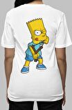 The Simpsons Sırt Baskılı T-shirt, Erkek-Kadın Yaramaz Bart Simpson Sırt Baskılı Tişört