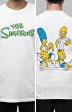 Unisex Simpson Aile Sırt Baskılı Tişört, Simpsonlar Sırt Baskılı T-shirt