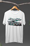 Unisex Renkli Toyota Supra Baskılı T-shirt, Araba Yarış Temalı Baskılı Tişört