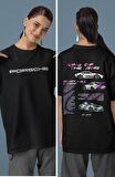 Unisex King Of The Ring Porsche 911 Sırt Baskılı Çift T-shirt, Oversize Yarış Araba Temalı Tişört