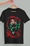 Oversize Demon Slayer Tanjiro Kamado Baskılı T-shirt, Unisex Anime Baskılı Tişört