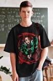 Oversize Demon Slayer Tanjiro Kamado Baskılı T-shirt, Unisex Anime Baskılı Tişört