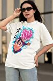 Oversize Dragon Ball Evil Goku Baskılı T-shirt, Unisex Anime Baskılı Tişört