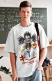 Oversize Death Note Ryuk VE Yagami Light-L Baskılı T-shirt, Unisex Anime Baskılı Tişört