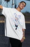 Oversize Jujutse Kaisen Six Eyes Gojo Baskılı T-shirt, Unisex Anime Baskılı Tişört