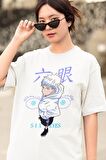 Oversize Jujutse Kaisen Six Eyes Gojo Baskılı T-shirt, Unisex Anime Baskılı Tişört