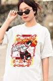 Oversize Portgas D. Ace Baskılı T-shirt, Unisex Anime Baskılı Tişört